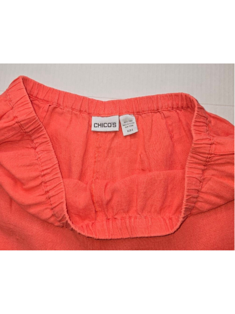 Chico’s Linen Cargo Wide Leg Crop Pants Size 2 Coral Lagenlook - Picture 6 of 8